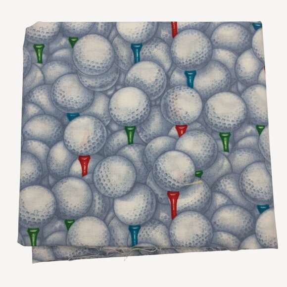 FQ Fat Quarter Quilting Fabric 18" x 22" Overall Golf Balls Tee Blue White Green - Picture 2 of 8